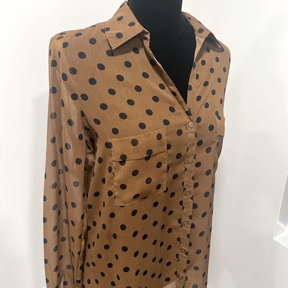 Pleione Brown and Black Polka Dot Blouse